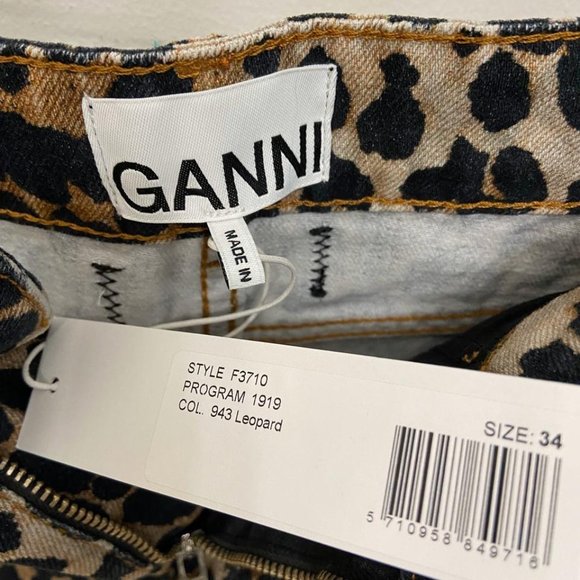 Ganni Leopard-Print Denim Mini Skirt Size 34/US2 - Picture 4 of 8